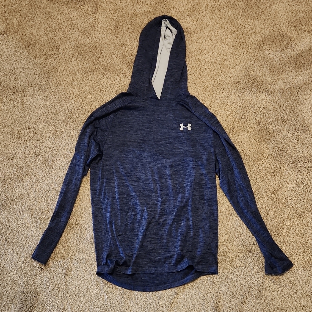 Under Armour Men's Navy Blue Zip-Up Lightweight Hoodie with White Logo